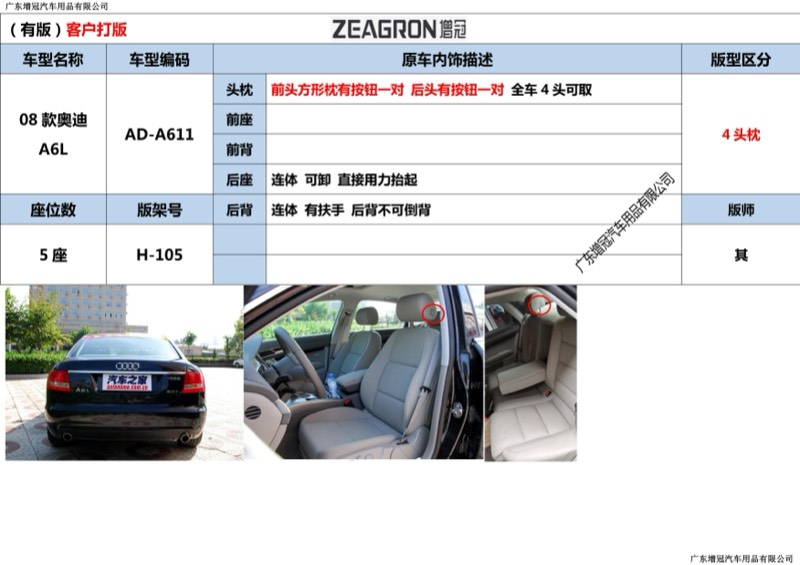 奥迪 A6L AD-A611 版型图
